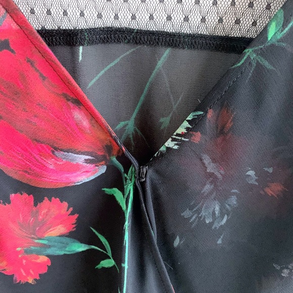 Express shirt black sheer flowered tie back blouse - Picture 4 of 6